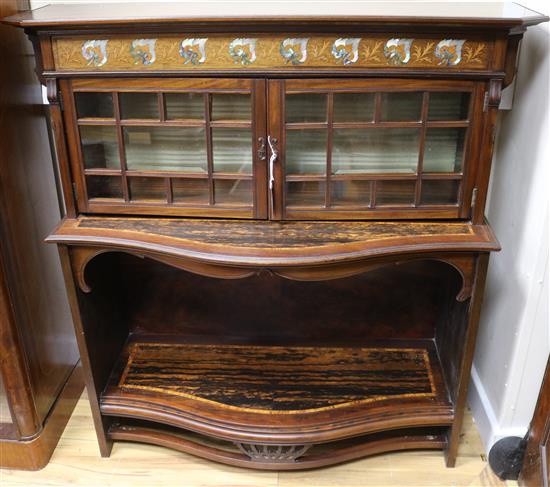 A Victorian rosewood and marquetry cabinet, (reconstructed), W.104cm